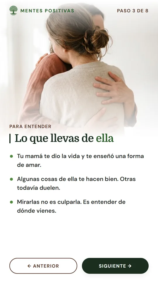 Pantalla de la cartilla para entender lo que llevas de tu madre